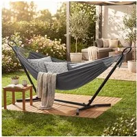 SONGMICS Hängematte höhenverstellbar, stabiler Metallrahmen, atmungsaktives Gewebe (für Garten & Camping), 210x150 cm, bis 240 kg belastbar, mit Gestell, schneller Aufbau