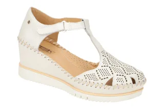 Pikolinos W3Z-1991 nata Damen T-Steg Sandale creme-wei? Echtleder Keilabsatz 4cm