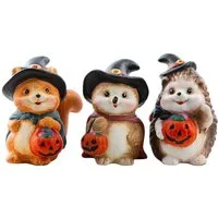 Logbuch-Verlag Dekofigur Deko-Figuren Tiere mit Kürbis 3er-Set aus Ton 10 cm – Herbst- und