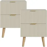 en.casa Nachttisch (Set, 2-St), »Nand« 2 Schubladen 55x40x30 cm Holzbeine Sandfarben
