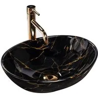 wohnwerk.idee Aufsatzwaschbecken Waschbecken Marmor Schwarz Gold Matt Gäste WC / Bad Sofia 41x34,5cm