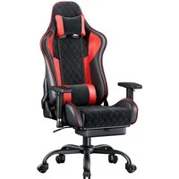 Seenda Gaming-Stuhl Ergonomischer Bürostuhl Gaming-Stuhl Vollmetall-Rahmen bis 150 kg, 110°-Krümmung, verstellbare Kissen, 145° Neigung + Fußstütze