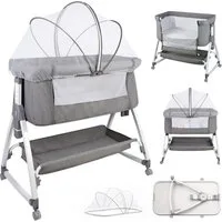 JEOBEST Beistellbett 3 in 1 Babybett, Schaukelmodus, mit atmungsaktivem Netz und Laken, mit Rollen Kinderbett, 6-Fach Höhenverstellung, Moskitonetz, Lagerung