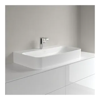 Villeroy und Boch Finion Waschtisch 41688LRW 800 x 470 x 165 mm, ohne Überlauf, Unterseite geschliffen, Stone White CeramicPlus