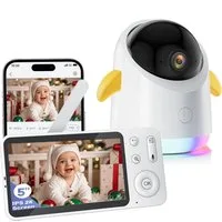 Boifun Video-Babyphone Babyphone mit Kamera 2K/3MP, 5 Zoll WiFi Video Babyphone PTZ 355°, IR Nachtsicht, Nachtlicht, Schlaflieder,Temperaturanzeige, 1-tlg., unterstützt Mobile App Steuerung,4×Zoom, Weinen/Bewegungs/Geräuscherkennung, Temperaturerkenn