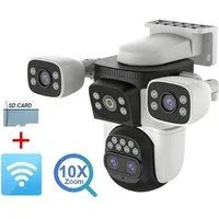 HS.SUPPLY IP-Überwachungskamera Sicherheitskamera 4 Objektive, Nachtsicht & Bewegungserkennung (Indoor, Outdoor, Komplett-Set, Spotlight-Kamera mit 4 individuellen Objektiven, Bewegungserkennung, remote Control, 10-fach Zoom)