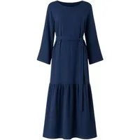 WENOR Sommerkleid Musselin-Kleid, 100 % Baumwolle, Volantsaum, Gürtel, Gr. 36–50 mit Volantsaum und Bindegürtel