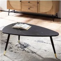 FINEBUY Couchtisch FB58931 Sofatisch Marmor Optik 90 cm Wohnzimmertisch Tisch Dreibein (90x60x41 cm, Sofatisch mit Marmor Optik Schwarz), Wohnzimmertisch Kaffeetisch mit Metall-Gestell
