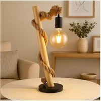GLOBO LIGHTING LED Tischleuchte, Leuchtmittel nicht inklusive, Tischlampe Tischleuchte Holzlampe Vintage Hanfseil Schlafzimmerlampe