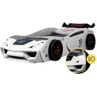 Coemo Autobett DREAM RACER (Spielbett mit Spoiler), Weiß Kinderbett 90x200 Rennwagen inkl. Lattenrost LED-Licht Spielbett