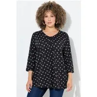 Ulla Popken T-Shirt Shirt Blüten A-Linie V-Ausschnitt 3/4-Arm