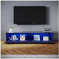 SONNI Lowboard Lowboard 160 cm Breite, Modern in Weiß & Schwarz, LED-Lichteffekten