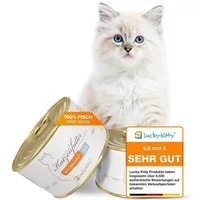 Lucky-Kitty Katzenfutter Fisch, 95 % fangfrischer Hering, getreidefrei 4x200g, Nassfutter für: Katzen, Hypoallergen, ohne Zucker & Füllstoffe, Monoprotein