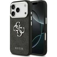 Guess Handyhülle iPhone 17 Pro Kunstleder grau Big Logo Metall silber 6,3 Zoll, Kantenschutz