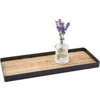 Spetebo Tablett Kerzentablett mit Metall Rahmen und Holz Boden - 45 cm x 18 cm, Metall / Holz, (Anzahl, 1-tlg., Stück), mit Anti Rutschpads