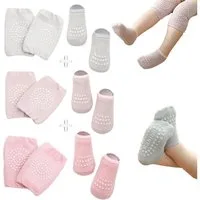 Mutig ABS-Socken 3 Paar Baby Socken & Baby Knieschoner,100 % Baumwolle Stoppersocken, (Krabbeln Set Mit Gummipunkten,Die Silikonteile erhöhen die Reibung) Stoppersocken Geeignet für Kinder von 0-3 Jahren,Grün, Blau, Braun