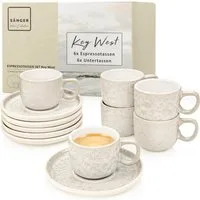 SÄNGER Espressotasse Set Key West, 12-tlg., Steingut, Creme mit Maserung, 12 tlg. Kaffeetassen Set, VALUE COLLECTION