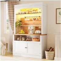 Flieks Küchenbuffet mit LED-Beleuchtung, Gläserhalter und Ablagen (1-St., 107x43x184 cm) Hochschrank Küchenschrank Buffetschrank mit Stauraum Weiß