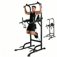 Gywowken Kraftstation Multifunktional Power Tower Dip Station - Fitnessstation, (Packung, Ergonomisch Kraftstation - mit Klimmzugstange für Zuhause), 12-stufige Höhenverstellung 170–220 cm - 6-fach Rückenlehne