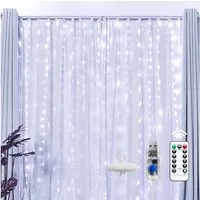 Athlix LED-Lichtervorhang LED Vorhang Lichterkette wasserdicht Weihnachten Fernbedienung, 3m breit - bis zu 3m lang, Innen und Außen