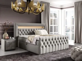 Boxspringbett Schlafzimmerbett SEVRA Nr.1 140x200cm in Elisa Velvet Hellgrau
