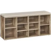 VASAGLE Schuhbank Schuhregal mit Sitzfläche, Sitzbank mit Stauraum, für Schlafzimmer, Flurbank mit 10 Fächern, verstellbaren Ablagen, 30 x 104 x 48 cm