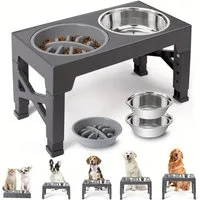 BlingBin Futternapf Erhöhter Hundenapf mit 2 Edelstahlnäpfen und 1 Anti-Schlingnapf, Silikon, Edelstahl, 5 Höhenverstellbar Futterstation für Kleine Mittlere Große Hunde