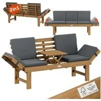 Casaria Gartenbank, Wetterfest Holz mit Tisch 200x50cm Klappbar 320kg Belastbar FSC®