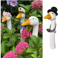 Online-Fuchs Gartenfigur Gänsehals Gartenstecker Gans - lustige Deko Gartenfiguren, Beetstecker, Gänsekopf für außen, 35 bis 38 cm groß