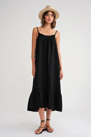 Midi-Musselin-Kleid mit Volantdetails
