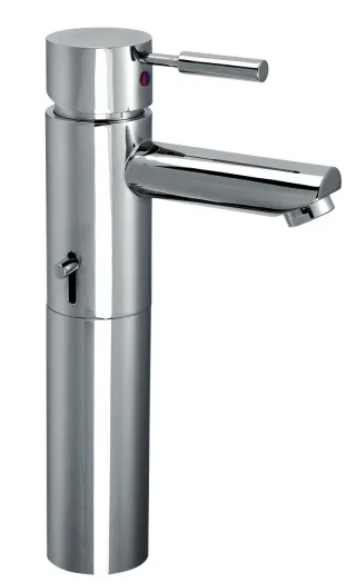 KAJA-Ipuri Einhebel-Waschtischbatterie, erhöhter Ausl m. Zylinderstifth. A blaufg., velourschrom 55040-E