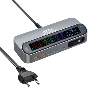 [GaN Tech] Bakeey YMX-LCD 470W 6-Port USB PD Digital Display Charger 2USB-A+3Type-C+Type-C Cable PD QC Fast Charging Des