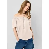 QS Kurzarmbluse Bluse Viskosemix-Bluse mit Carmenausschnitt