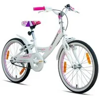 Rezzak Kinderfahrrad 20 Zoll Kinderfahrrad Mädchenfahrrad Weiss Pink, 1 Gang, V-Bremse Vorne-Hinten+ Rücktrittbremse Mädchenfahrrad