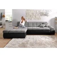 DOMO collection Ecksofa MORIC 300x172 cm, XXL-Sofa mit viel Platz, L-Form, auch in Cord, wahlweise mit Bettfunktion und Armteilverstellung. Schwarz-weiß-grau