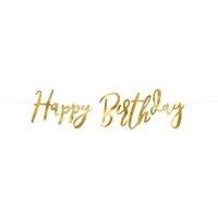 partydeco Wimpelkette, Happy Birthday Schriftzug Girlande 16x62cm gold metallic