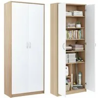 Home Collective Mehrzweckschrank mit 8 Fächern Besenschrank Haushaltsschrank (74 cm breit aus Laminatplatte und hochwertigen Polymergriffen) in mattem Finish mit 6 Einlegeböden und 2 Türen sonoma weiß