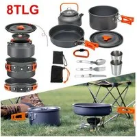 Youyijia Geschirr-Set 8 Teilig Aluminium Camping Kochset Campinggeschirr Topf Set
