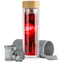 EAZY CASE Thermoflasche Thermo Trinkflasche mit Teesieb, Teeflasche Thermo Glasflasche To Go 500ml kälte hitzebeständig + Sieb