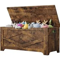 GarveeMore Sitztruhe 100cm,Aufbewahrungsbank aus Holz mit Sicherheitsscharnieren, große Spielzeugtruhe für Eingangsbereich,Wohnzimmer,Schlafzimmer