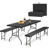Sekey Bierzeltgarnitur Klappbar Bierzeltgarnitur 180cm Festzeltgarnitur Biertisch Set, 3-teilig, Tisch + 2 x Bierbank, Gartenmöbel Set