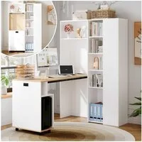 BlingBin Eckschreibtisch Klappbarer Schreibtisch mit Regal (1-St., platzsparendes 2-in-1 Design mit EU-Steckdose und USB-Anschlüssen), Hochschrank mit höhenverstellbaren Böden