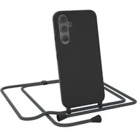 EAZY CASE Handykette Runde Silikon Kette für Samsung Galaxy A54 5G 6,4 Zoll, Smartphonekette Cross Bag Silikonhülle Umhängetasche Anthrazit Schwarz