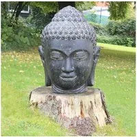 Oriental Galerie Dekofigur Buddha Kopf Gartenfigur aus Lavastein Schwarz 55 cm (1 St)