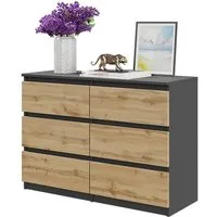 Furnica Kommode GABRIEL 6 Schubladen - Anthrazit Grau H70cm B100cm T33cm