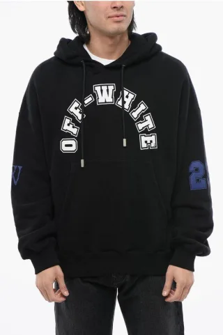 Kapuzenpullover aus gebürsteter Baumwolle mit FOOTBALL-Print in Schwarz