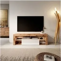 Selsey TV-Schrank BIANKO TV-Lowboard asymmetrisch, 140 cm, mit offenen Fächern & Klappen