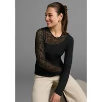 Melrose Rundhalsshirt langärmlig, sehr figurbetont, mit Spitzeneinsätzen, hüftlang