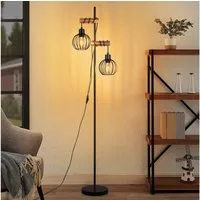 Nettlife Stehlampe Stehleuchte 2 Flammig schwarz Vintage aus Holz 151cm, mit Kippschalter, LED wechselbar, für Wohnzimmer schlafzimmer Esszimmer Büro