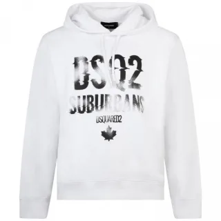Dsquared2 Faded Suburbans Logo Weißer Kapuzenpullover